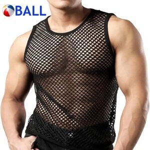 Ball Fishnet Sleeveless Tank Top 20" armpit to armpit Gently worn Polycotton